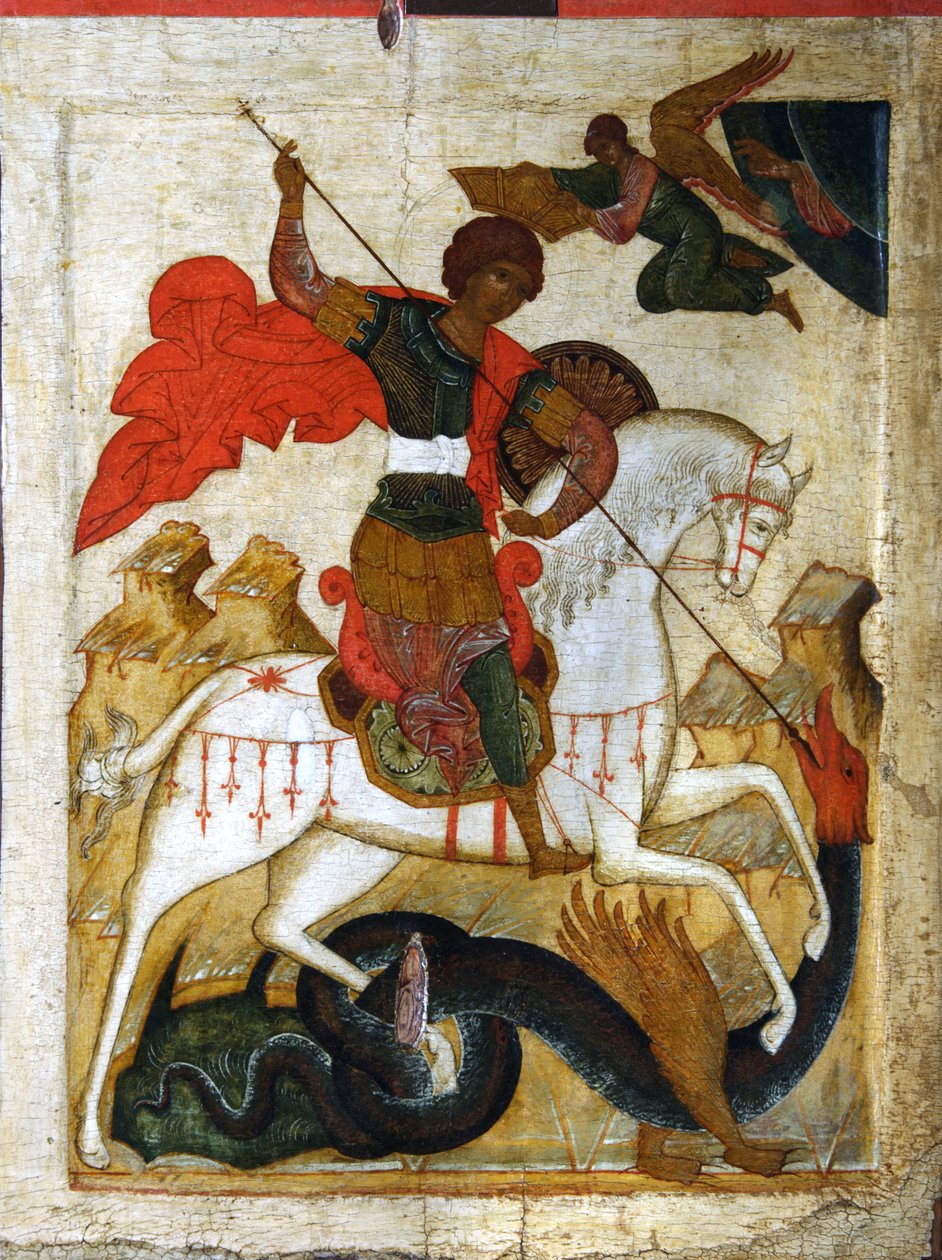 Aziz George ve Ejderha, 16. yüzyılın başlarında. by Russian icon.