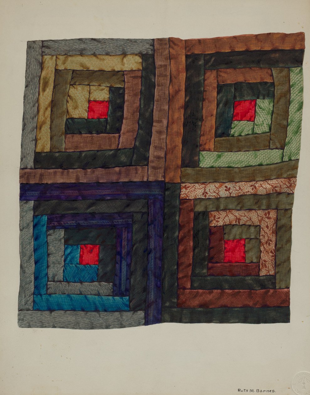 Log Kabin Yorganı, c. 1937. by Ruth M Barnes