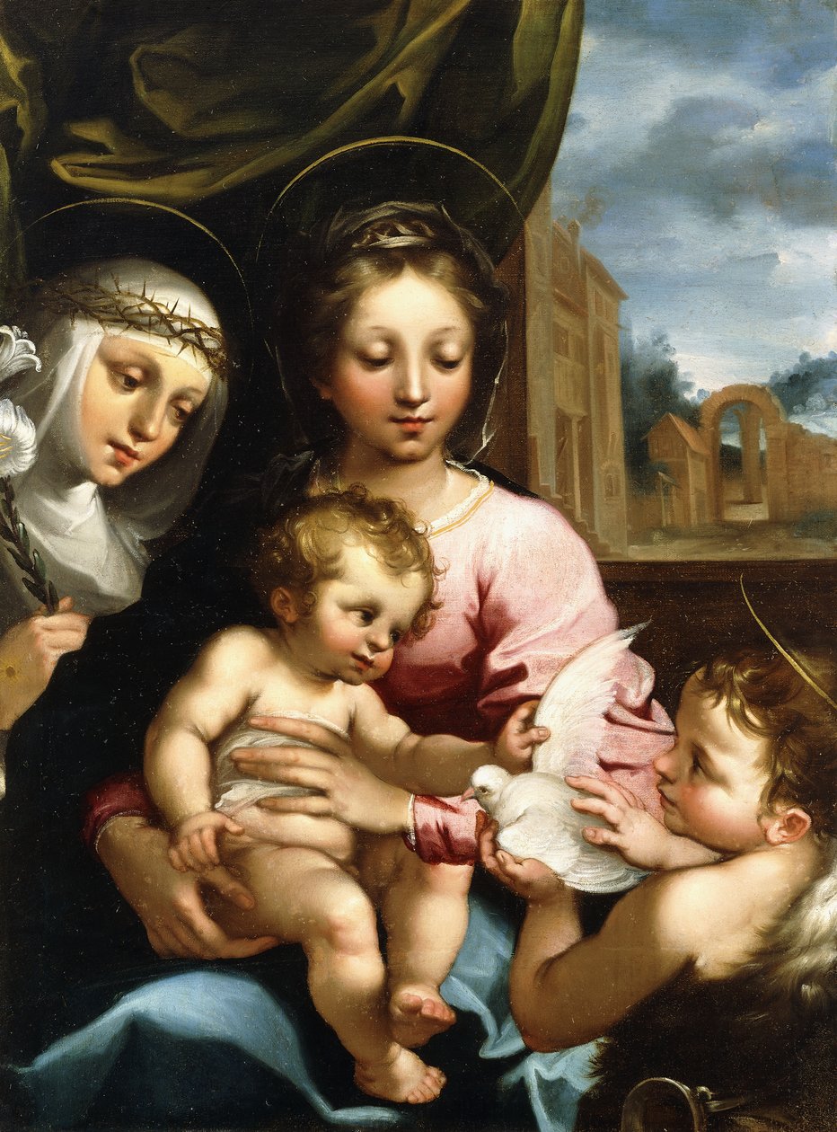 Bebek Vaftizci Yahya ve Sienalı Aziz Catherine ile Madonna ve Çocuk, c.1597-1612 by Rutilio Manetti