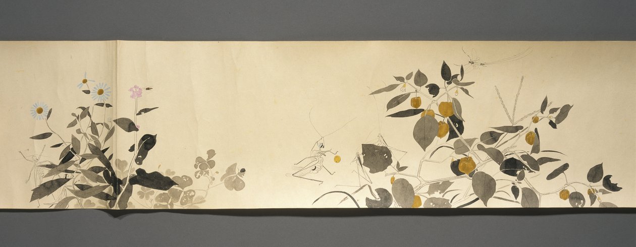 Yaban Hayatı Dostları (Yasei no Tomo), Taisho Dönemi, Taisho 7. Yıl, c.1918 (mika ile süslenmiş dokuma kağıt üzerine mürekkep ve klozet) by Ryoka Kawakami