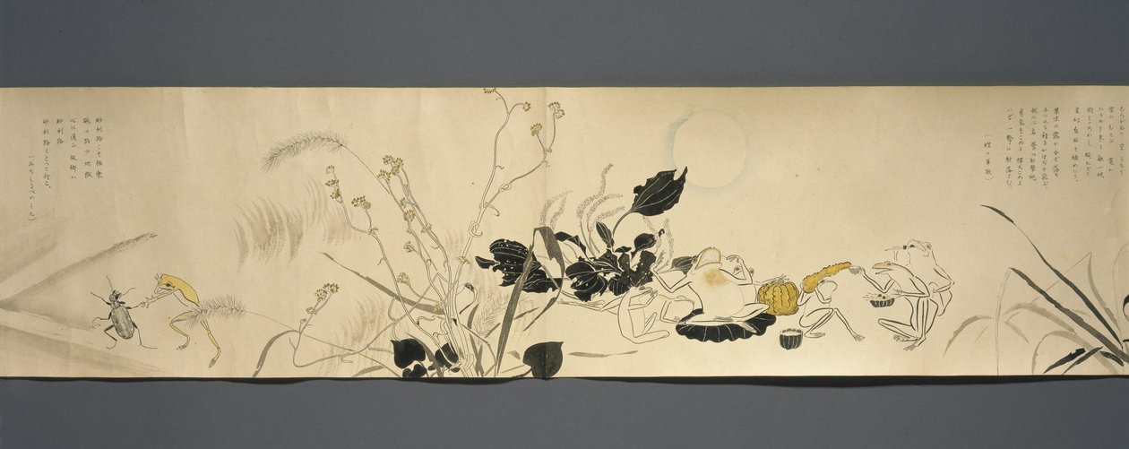 Wildlife Friends (Yasei no Tomo), Taisho Period, Taisho 7th Year, c.1918 (ink & wc on wove paper decorated with mica) by Ryoka Kawakami