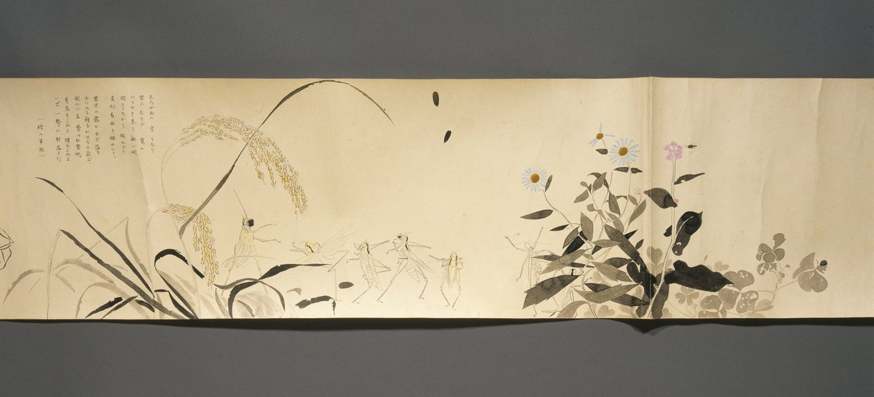 Wildlife Friends (Yasei no Tomo), Taisho Period, Taisho 7th Year, c.1918 (ink & wc on wove paper decorated with mica) by Ryoka Kawakami