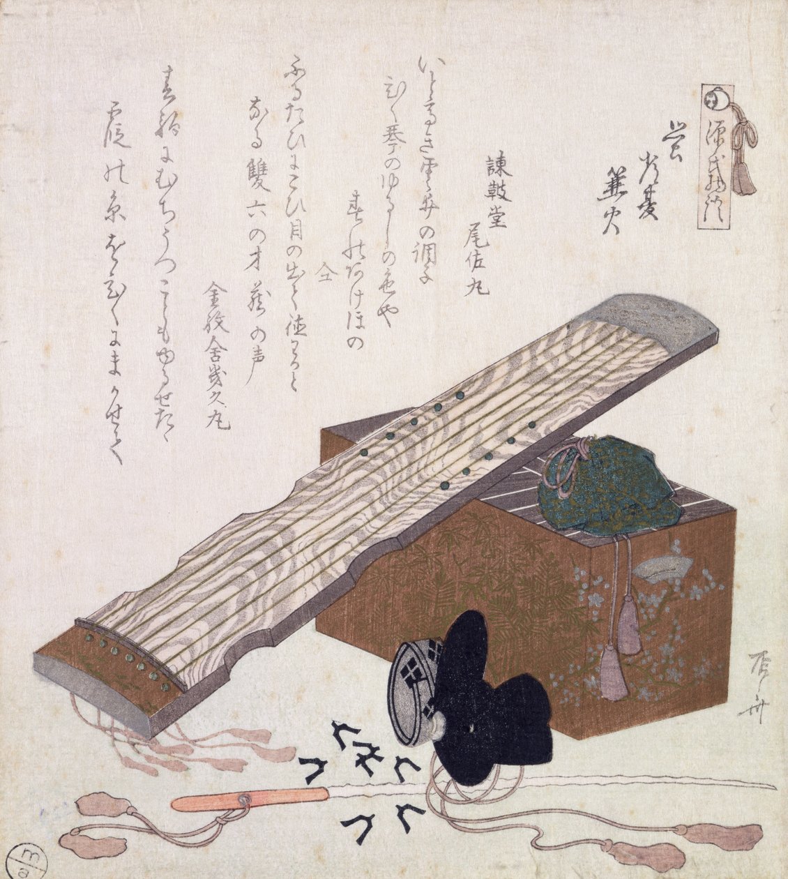 Koto ile Natürmort, c.1810 (renkli tahta baskı) by Ryuryukyo Shinsai