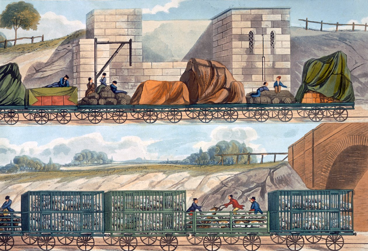 Liverpool ve Manchester Demiryolundaki Trenler, 1832-1833 by SG Hughes