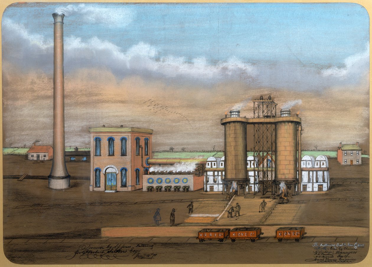 Kettering Fırınları, 1878 (kağıt üzerinde pastel) by S.J. Jones