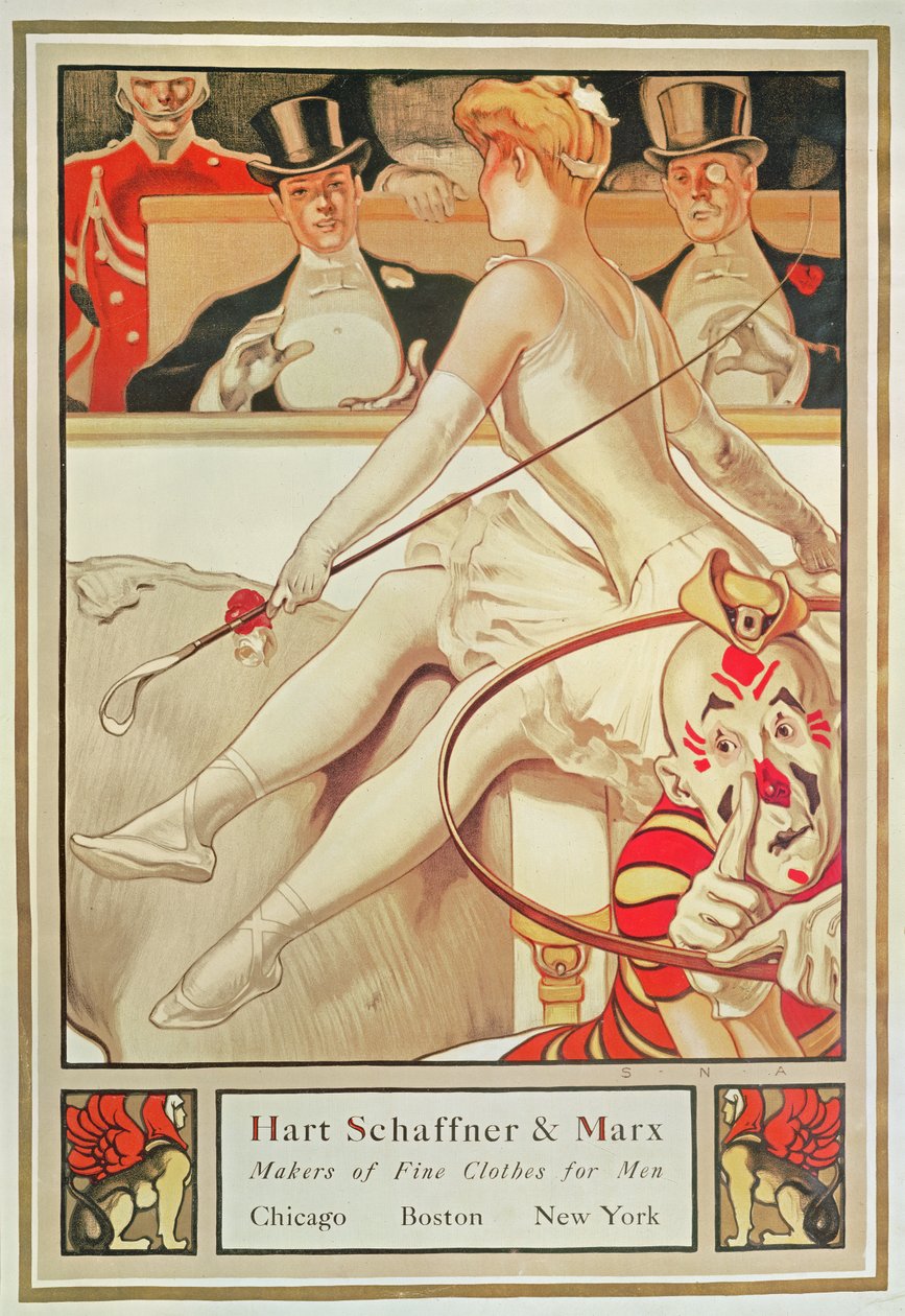 Poster reklamı Hart Schaffner & Marx, Erkekler için Güzel Giysi Üreticileri, c.1925 (renkli taşlı) ve Marx Erkekler için Güzel Giysiler, ABD, S.N. Abbott (b.1874) c.1925 (poster) by S.N. Abbott