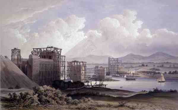 Menai Boğazı üzerindeki Britannia Tubular Köprüsü, 1848
