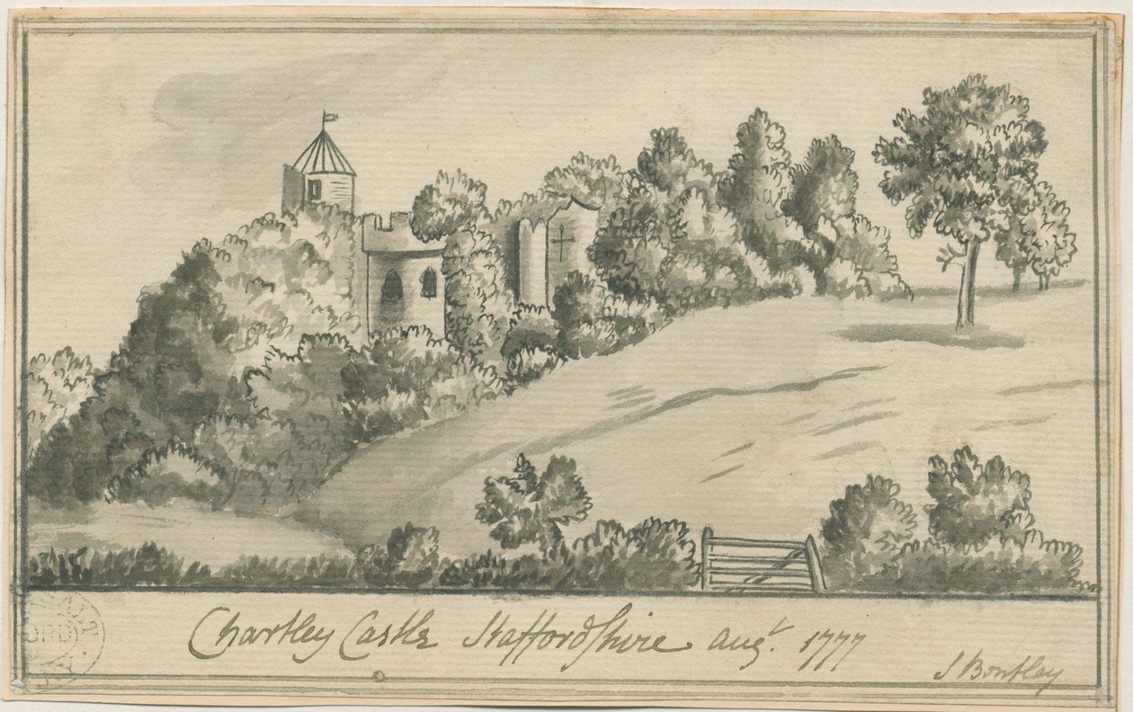 Chartley Kalesi: sepya çizimi, Ağustos 1777 by S Bentley