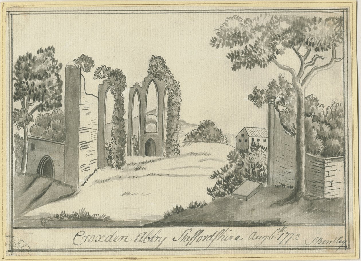 Croxden Abbey: sepya çizimi, 6 Ağustos 1772 (çizim) by S Bentley
