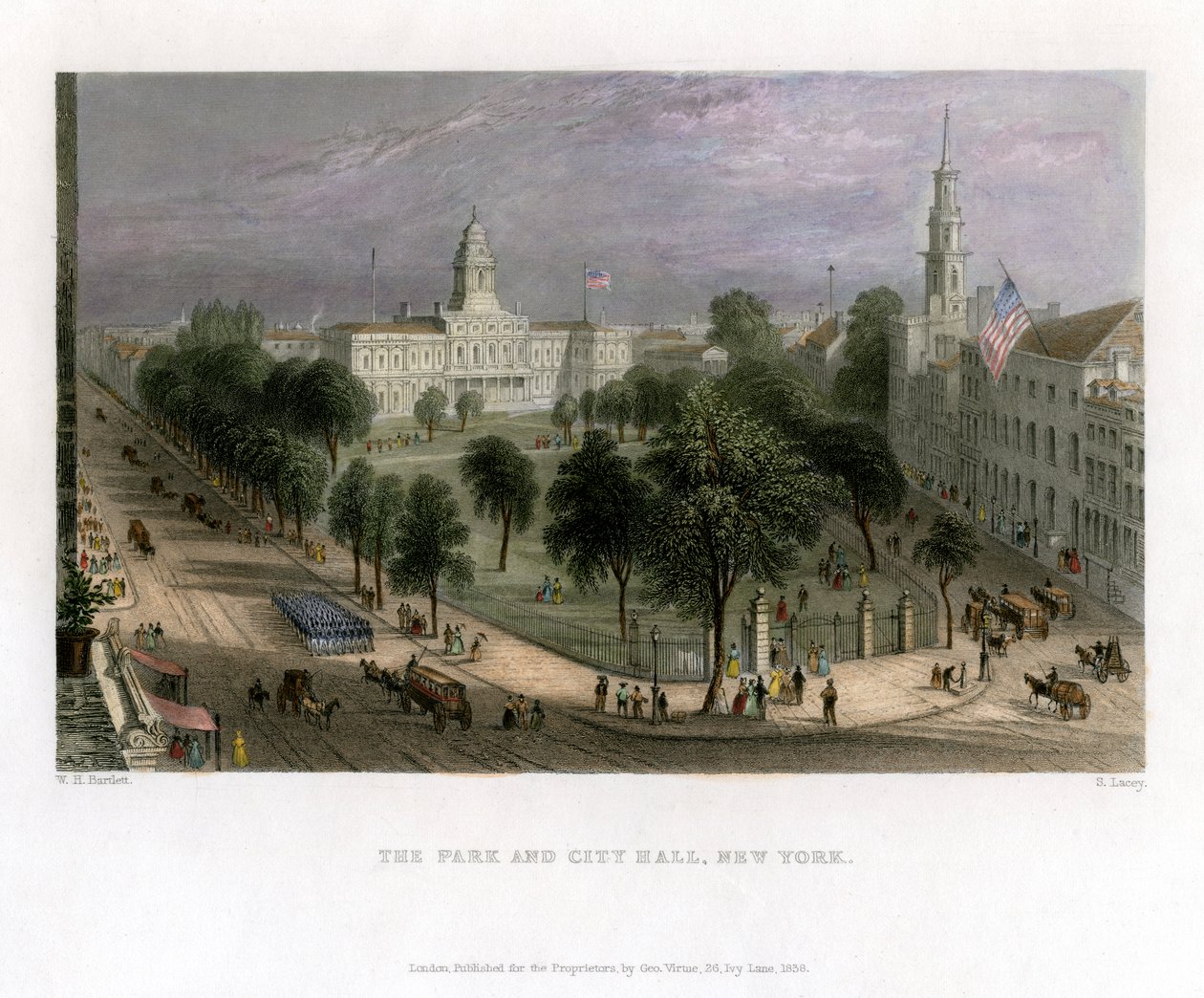Park ve Belediye Binası, New York, ABD, 1838. by S. Lacey