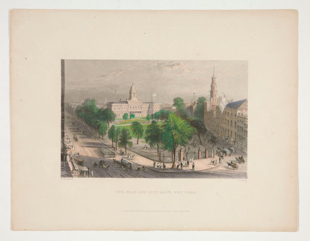 Park ve Belediye Binası, New York, Nathaniel Parker Willis için illüstrasyon by S. Lacey