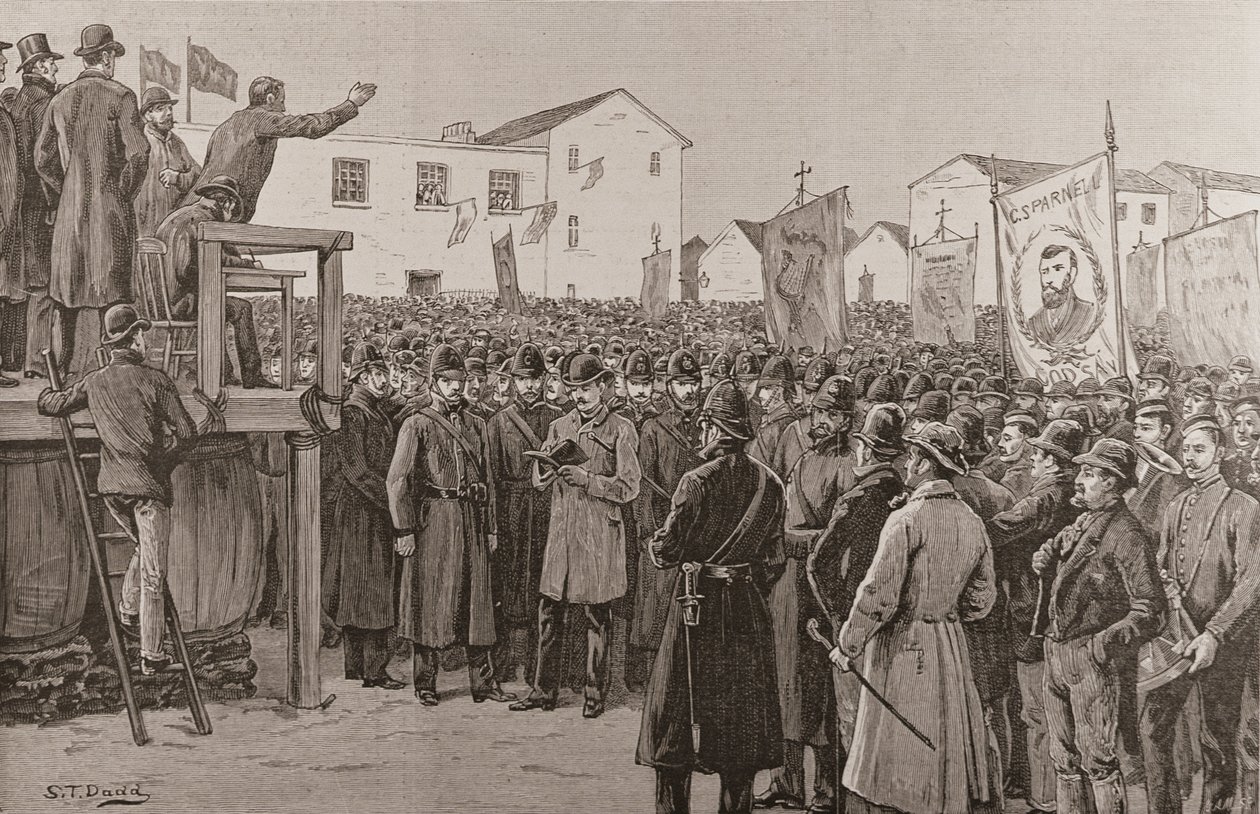 Bir 'Kampanya Planı Toplantısında' Bir Hükümet Muhabirini Koruyan Polis Teşkilatı, 'The Illustrated London News'den, 8 Ocak 1887 (gravür) by S. T. Dadd