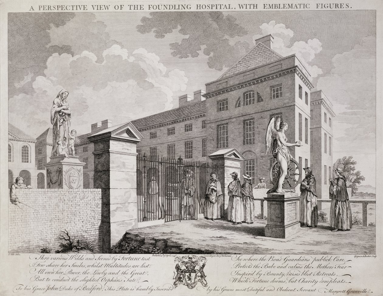 Sembolik Figürlerle Foundling Hastanesinin Perspektif Görünümü, 1749 by S. Vale
