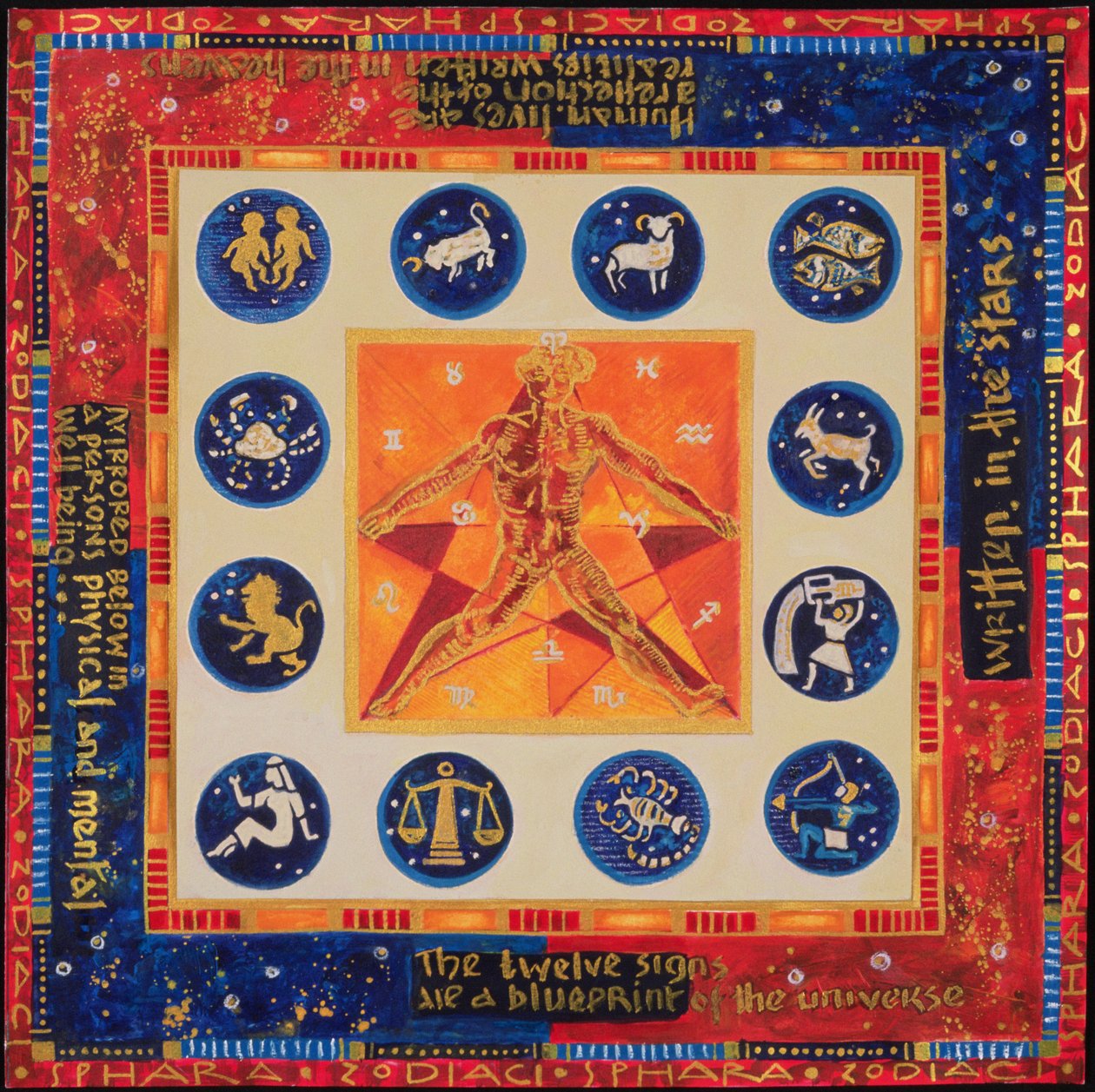 Astroloji, 1999 (kağıt üzerine akrilik ve guaj boya) by Sabira Manek