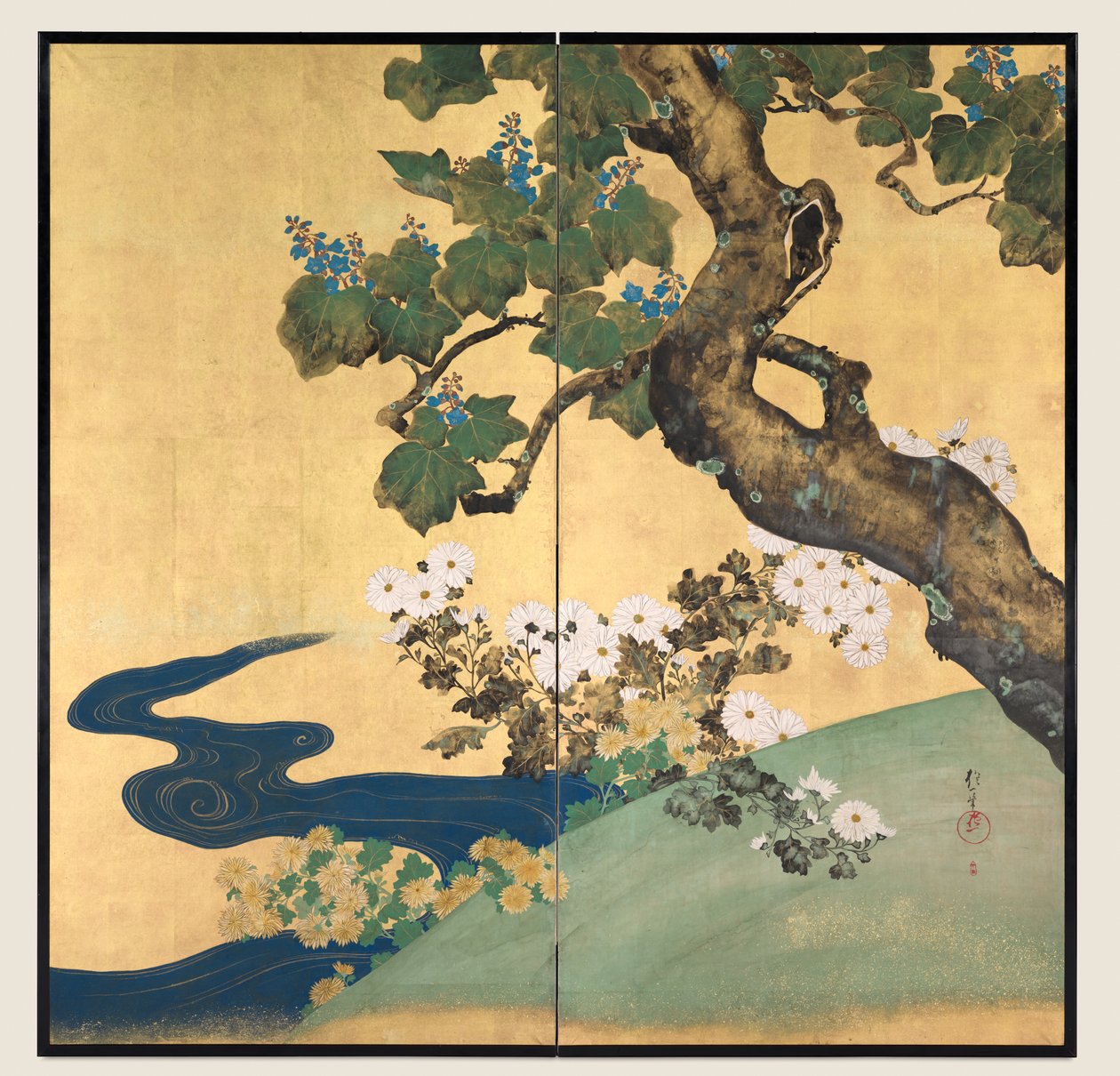 Paulownias ve Krizantemler by Sakai Hoitsu