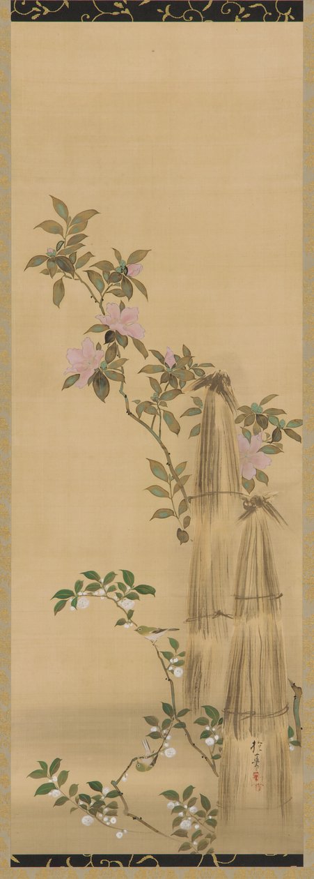 Pembe ve beyaz çiçekler ve hasır örtüler, Edo dönemi, 1761-1828. by Sakai Hoitsu