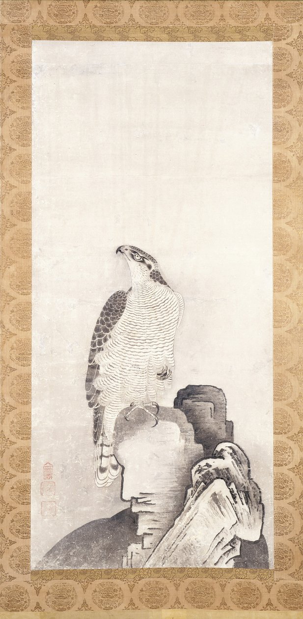 Kayaya Tünemiş Şahin (kağıt üzerine mürekkep) by Sakai Oho