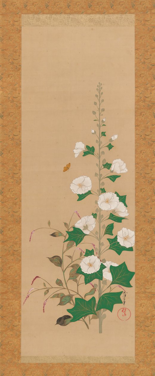 Hollyhocks ve Princes-Feather Flowers, 19. yüzyılın başlarında. by Sakai Oho