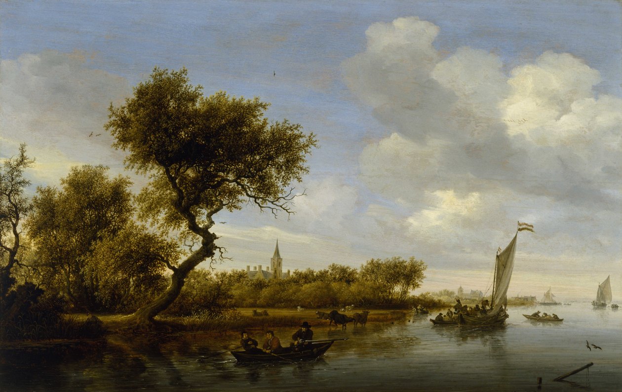 Uzakta Bir Kilise ile Nehir Manzarası by Salomon van Ruisdael or Ruysdael