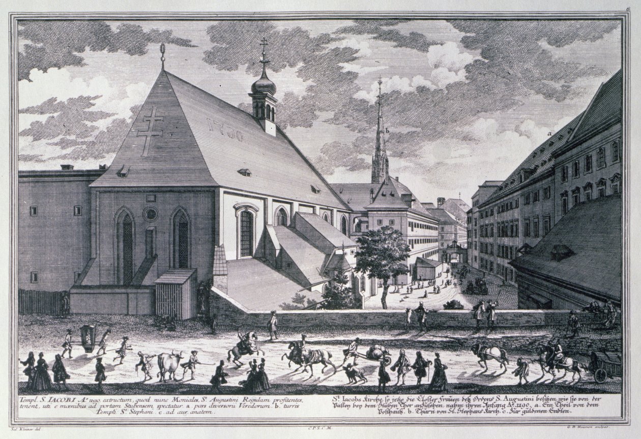 Georg-Daniel Heumann (1691-1759) tarafından oyulmuş St. Jacobs Kilisesi, Viyana by Salomon after Kleiner