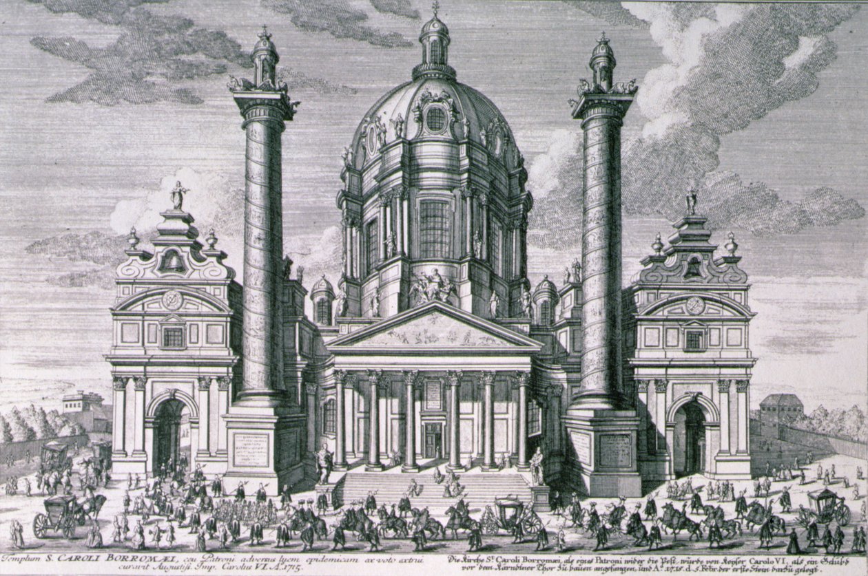 Karlskirche görünümü, Viyana, Hieronymous Sperling (1695-1777) tarafından oyulmuş by Salomon after Kleiner