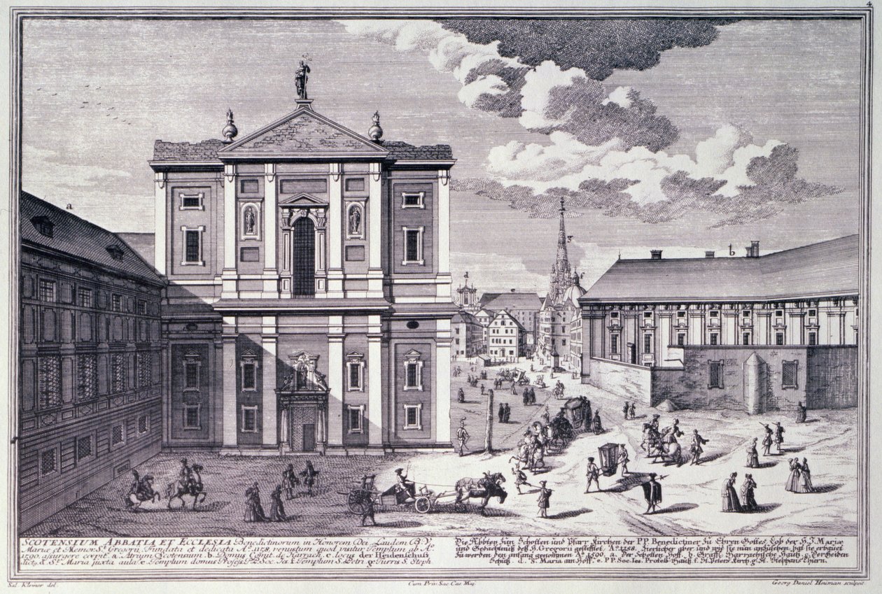 George-Daniel Heumann (1692-1759) tarafından oyulmuş Schottenkirche (İskoç kilisesi) görünümü by Salomon after Kleiner