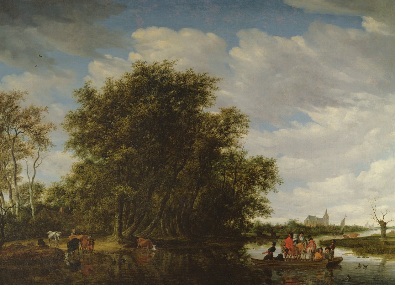 Bir Vapurda Figürlerle Bir Nehir Manzarası by Salomon van Ruisdael or Ruysdael