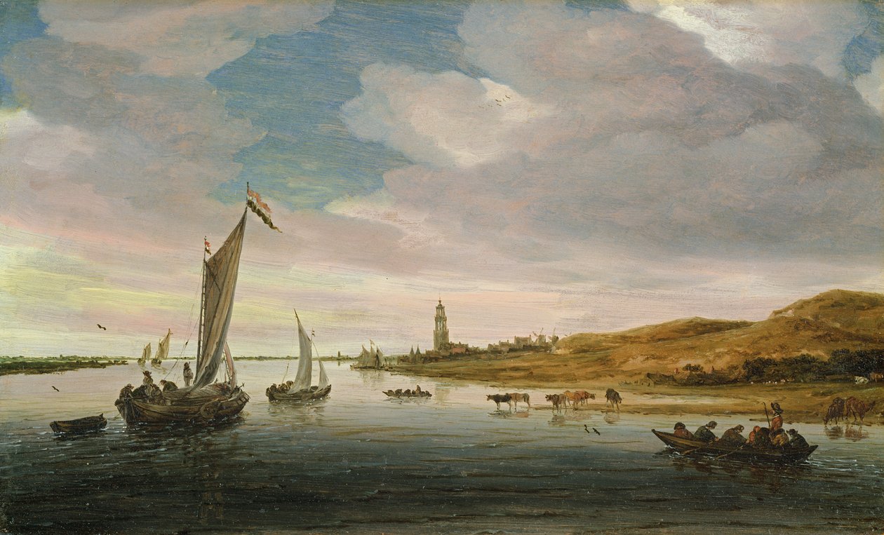 Sığır Sulama ile Peyzaj by Salomon van Ruisdael or Ruysdael