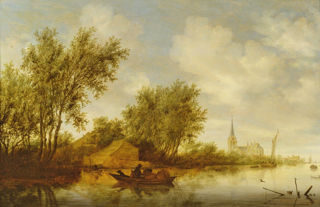Kilise ile Nehir Manzarası by Salomon van Ruisdael or Ruysdael