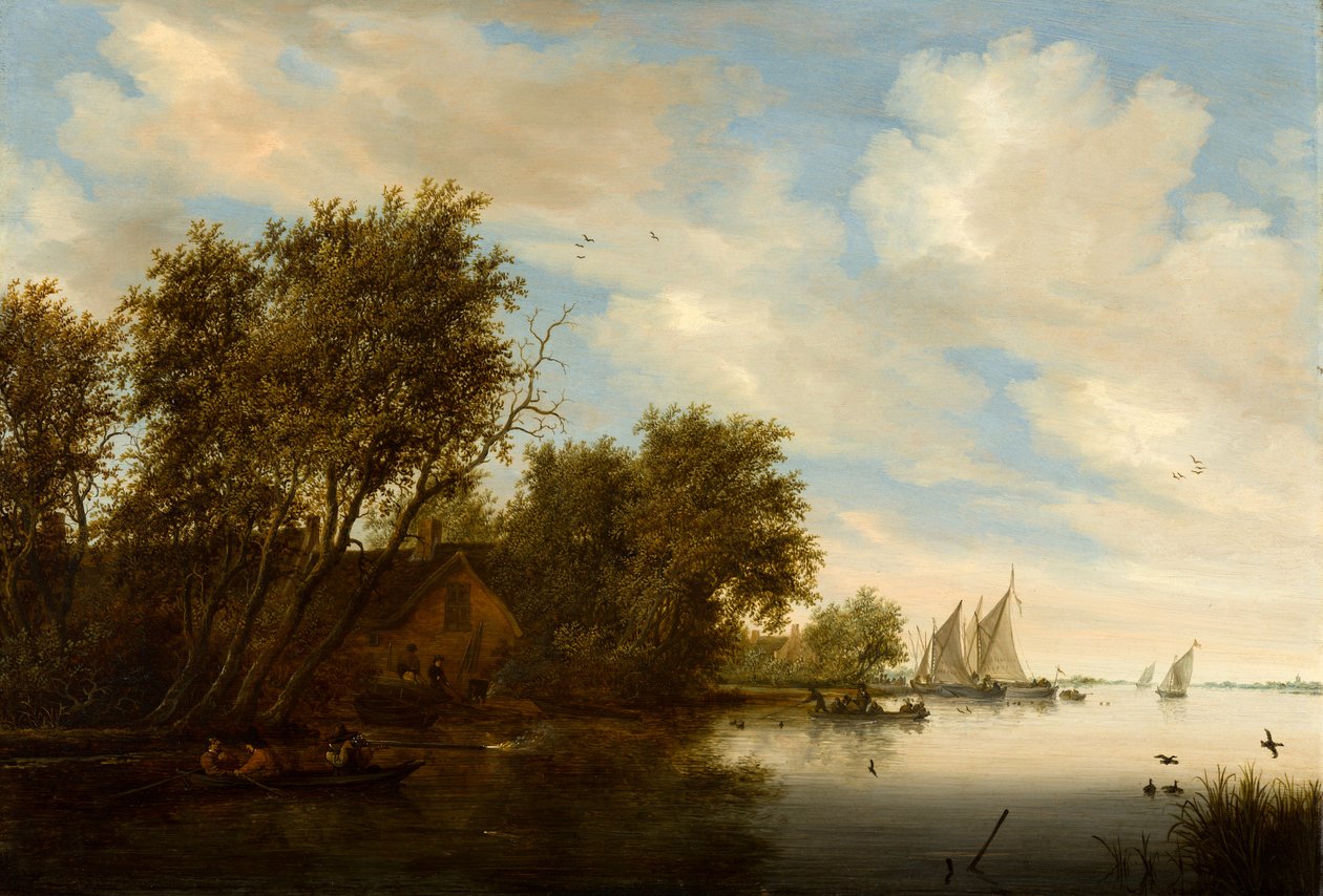 Ördek avcısı ile nehir manzarası by Salomon van Ruisdael or Ruysdael