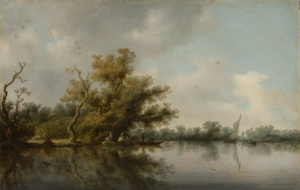 Ağaçlar ile nehir kıyısı by Salomon van Ruisdael or Ruysdael