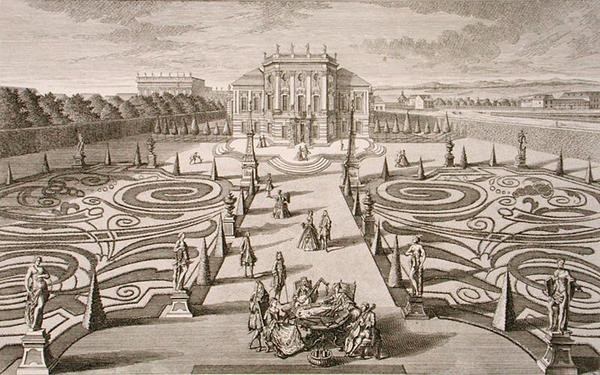 Avusturyalı ev ve bahçe, Johann August Corvinus (1683-1738) tarafından oyulmuş, c.1730-40 yayınlanmış (gravür) by Salomon (after) Kleiner