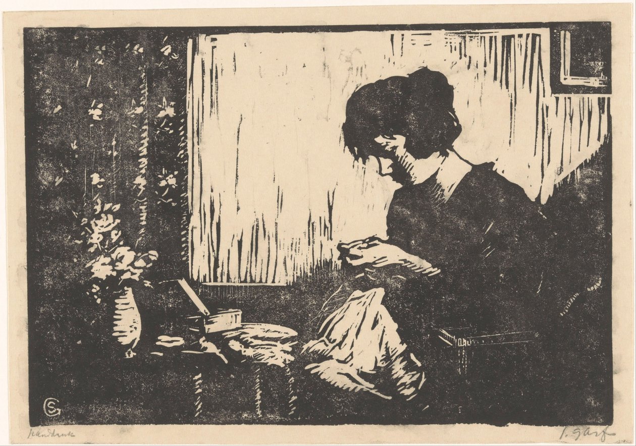 dikiş kadın by Salomon Garf (signed by artist)