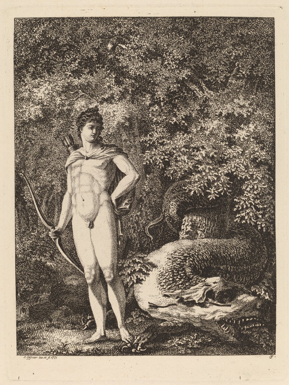 Yay ve Ejderhalı Apollo, 1771. by Salomon Gessner