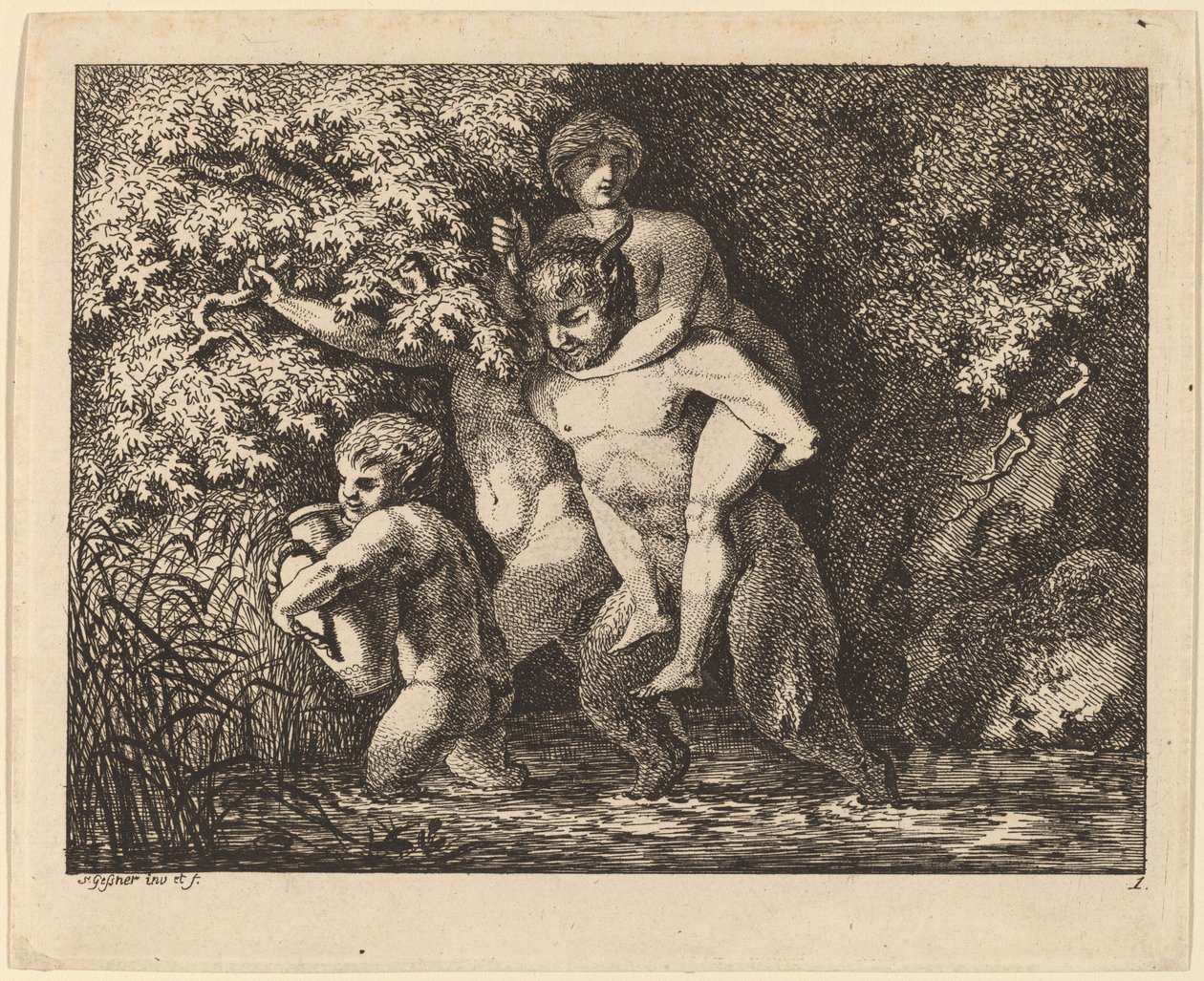 Bir perisi taşıyan satir by Salomon Gessner