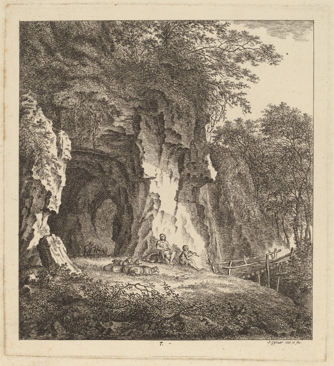 Kayalık Bir Manzarada İki Çoban by Salomon Gessner