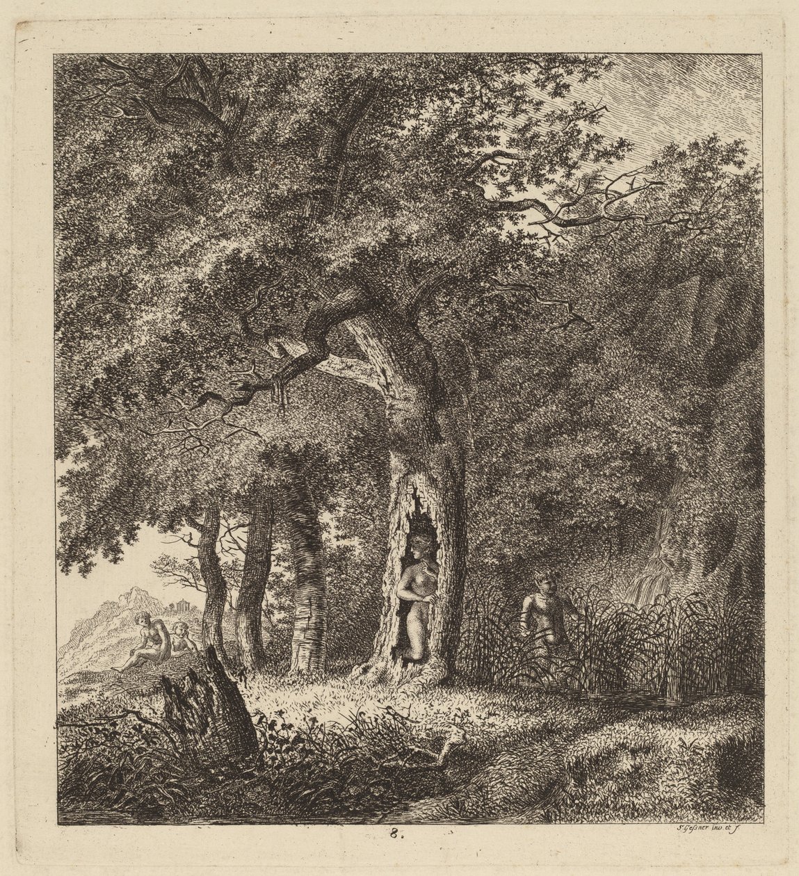 Bir Peri ve Bir Satyr ile Ormanlık Peyzaj, 1764. by Salomon Gessner