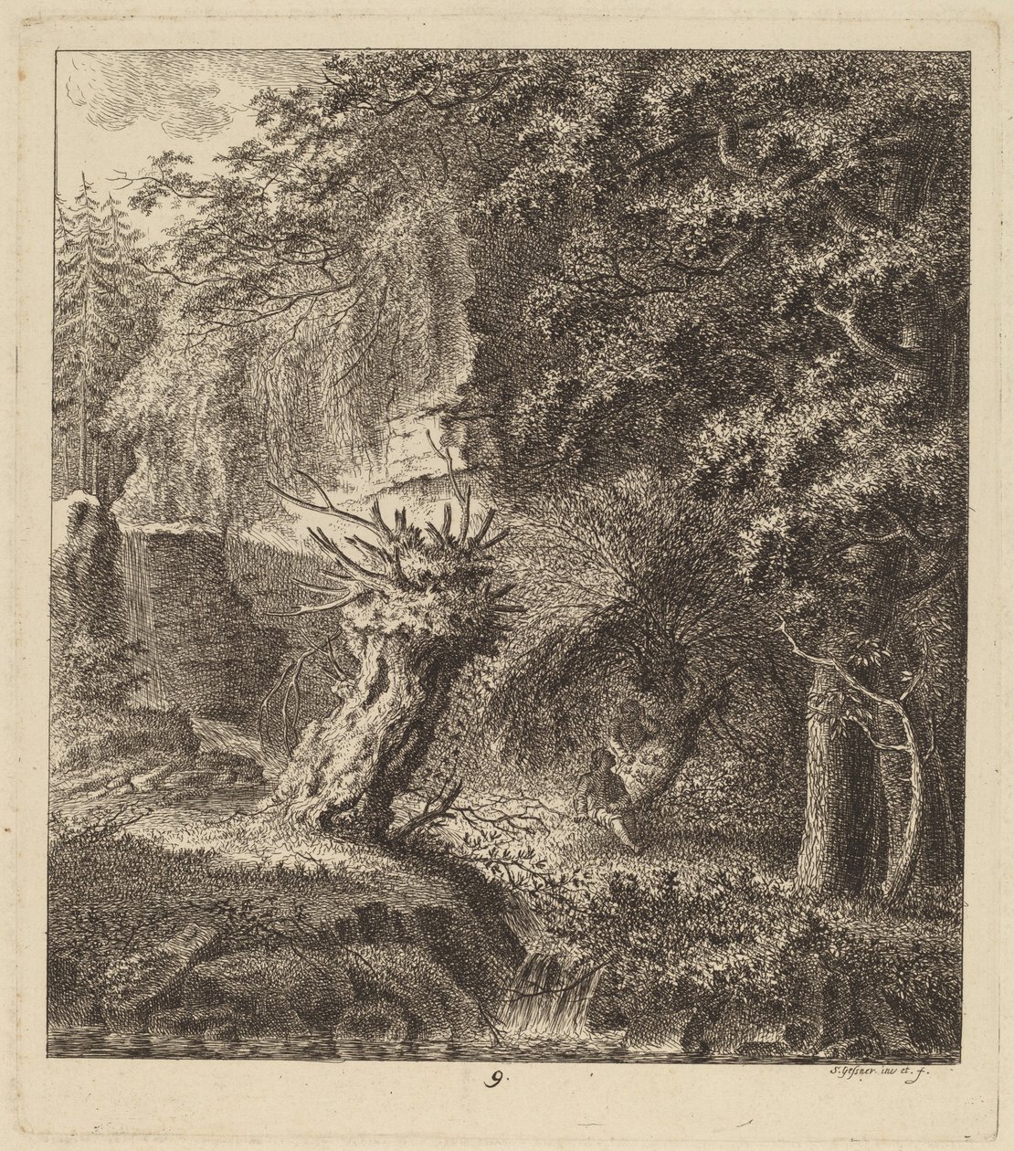 Bir Pollard Ağacı ile Ormanlık Peyzaj, 1764. by Salomon Gessner