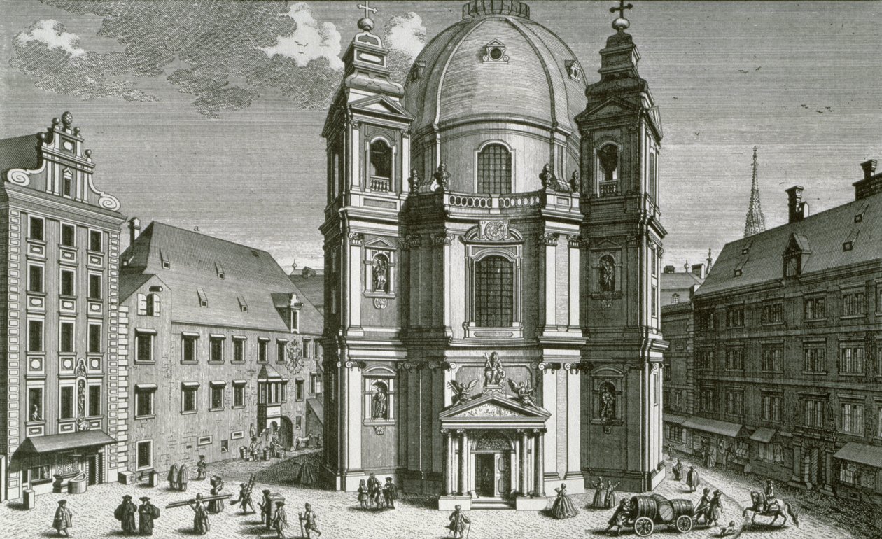 View of the Peterskirche, Vienna engraved by Johann Bernard Hattinger  by Salomon Kleiner