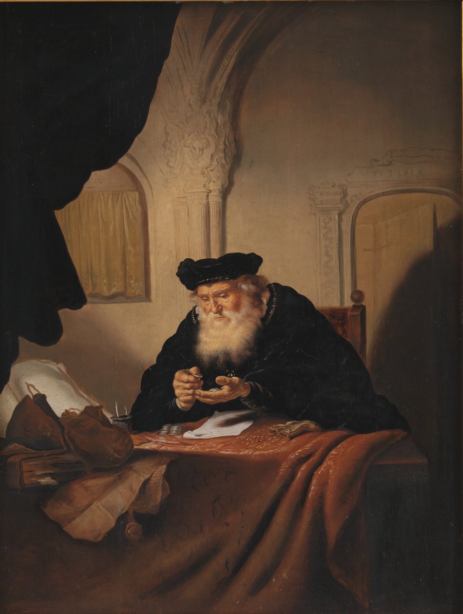 Yaşlı Bir Adam Parasını Sayıyor by Salomon Koninck
