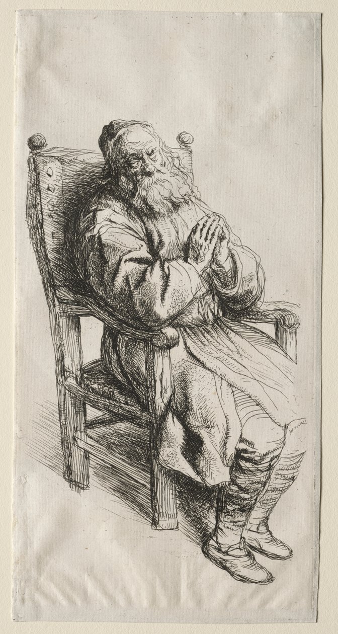 Yaşlı bir adam sandalyede dua ediyor by Salomon Koninck