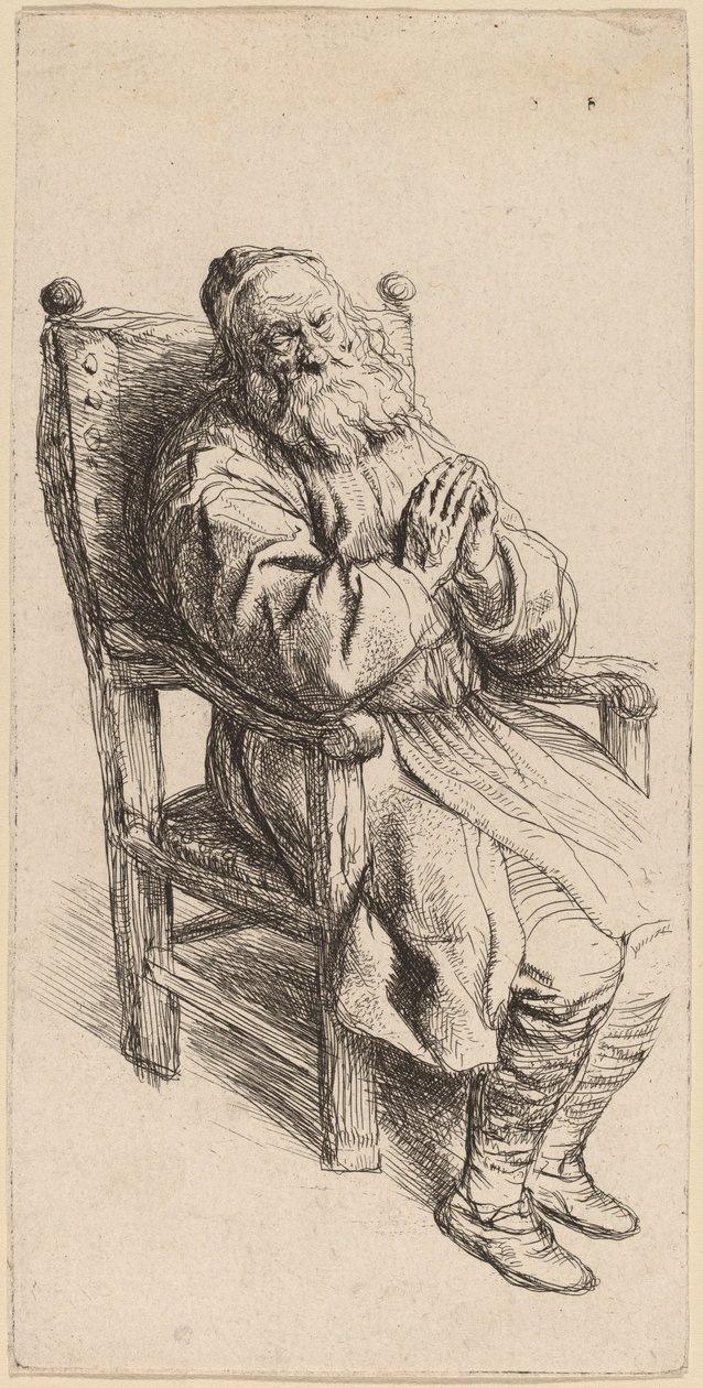 Koltukta Uyuyan Yaşlı Adam by Salomon Koninck