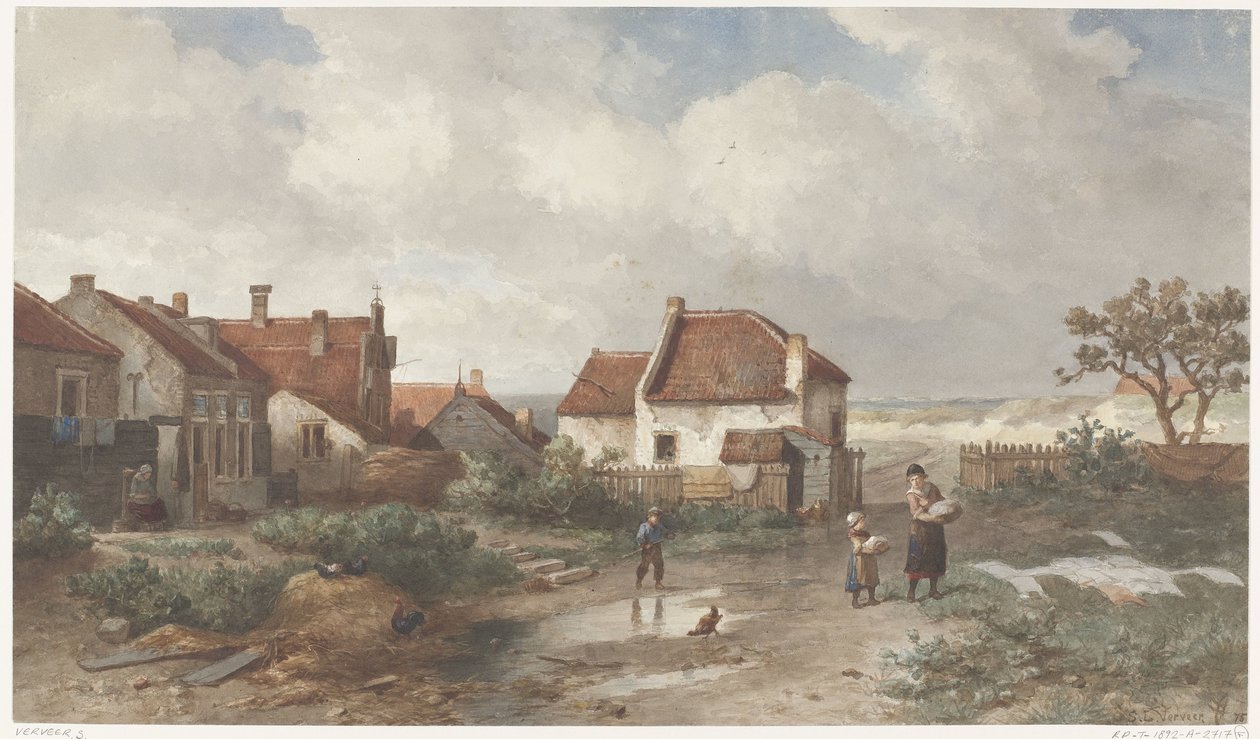 Dunes'da Bir Köyün Kenarındaki Evler by Salomon Leonardus Verveer