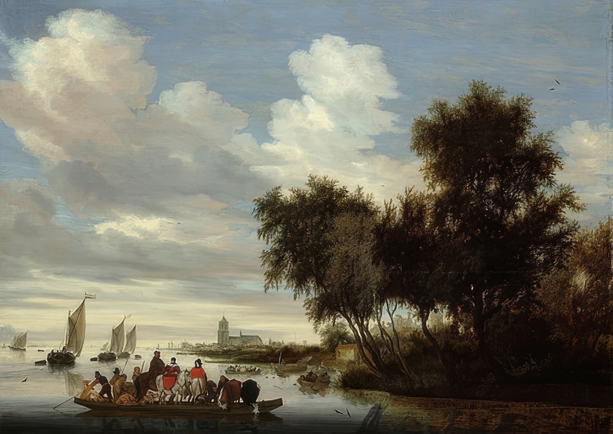 Bir feribot ile nehir manzarası. 1649 by Salomon van Ruisdael or Ruysdael