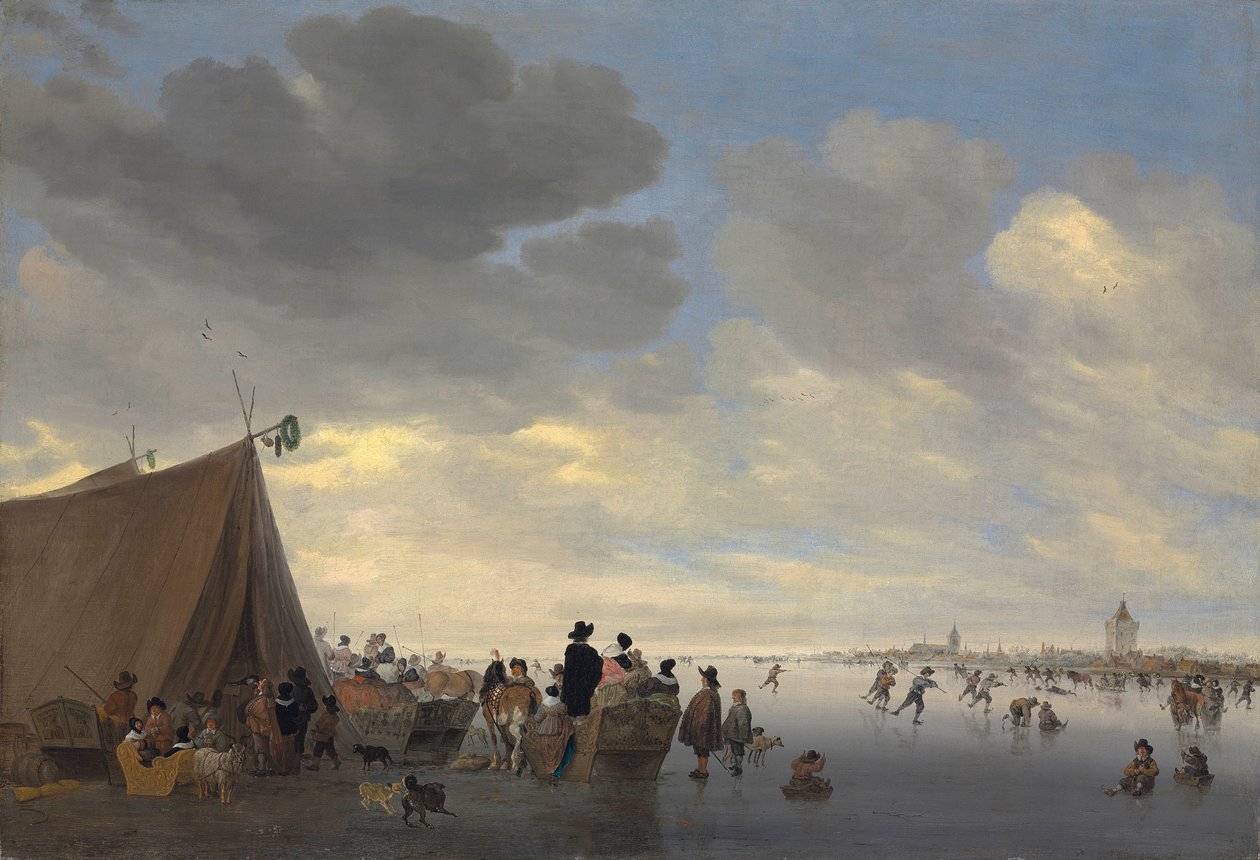 Donmuş Lek nehrinde patenciler, ötesindeki Vianen kasabası, 1653 by Salomon van Ruisdael or Ruysdael