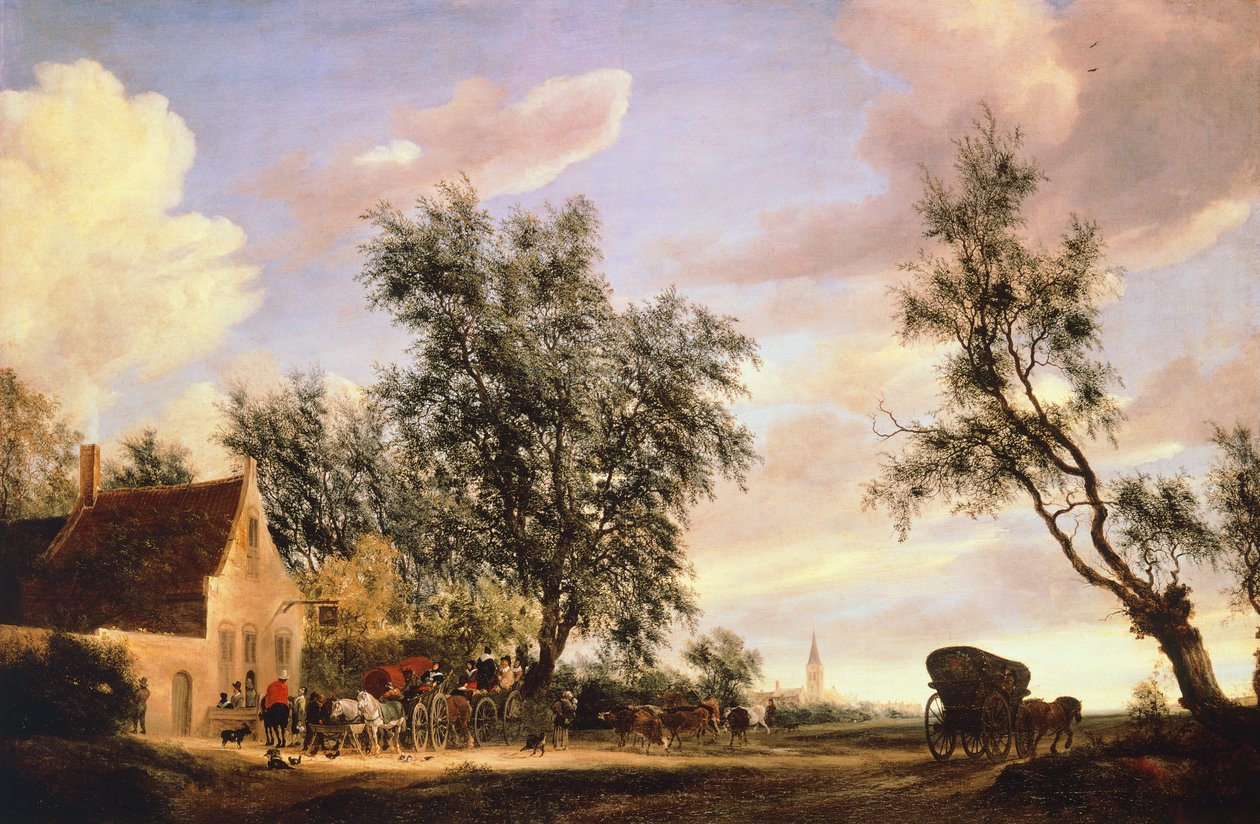 White Swan Inn, Salomon van Ruysdael tarafından (1602-1670 dolaylarında) by Salomon van Ruisdael or Ruysdael