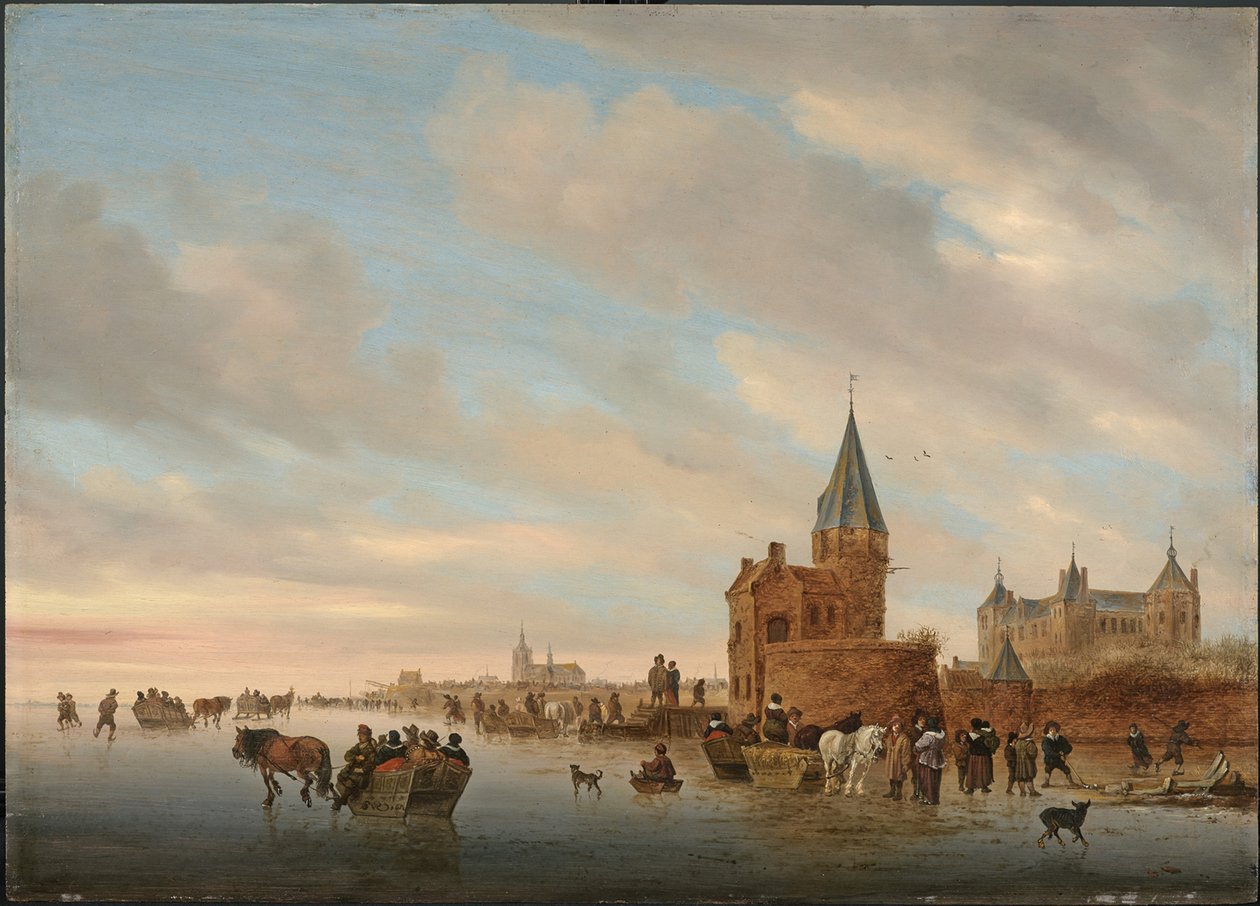 Arnheim şehrinin Capriccio önünde Buz keyfi ile Kış Manzarası, 1652 by Salomon van Ruisdael or Ruysdael