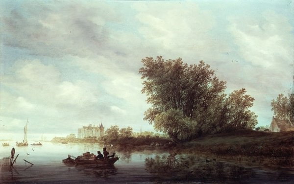 Kaleli Ormanlık Nehir Manzarası (panelde yağlı boya) by Salomon van Ruisdael or Ruysdael