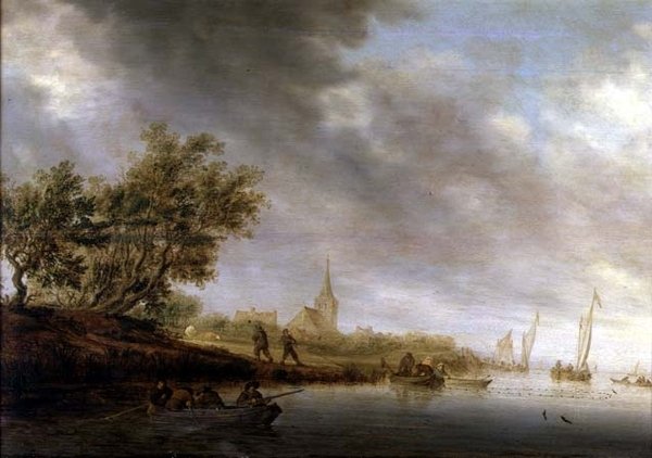Mavnalar ile ormanlık nehir manzarası by Salomon van Ruisdael or Ruysdael