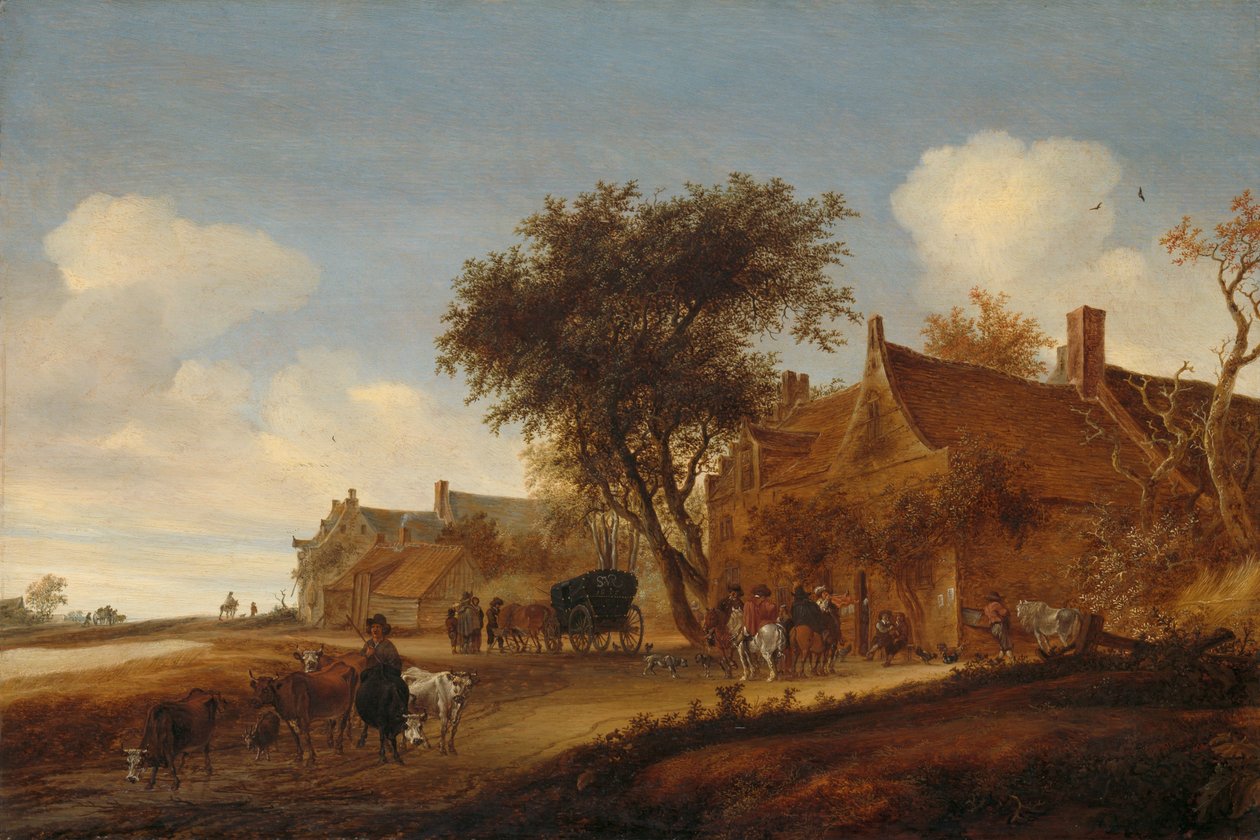 Posta arabası olan bir köy hanı by Salomon van Ruysdael
